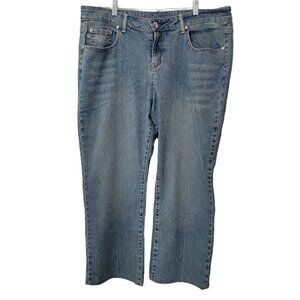 AB Brand‎ Denim Capri Jeans Embroidered Embellished Blue Womens Size 18 EUC